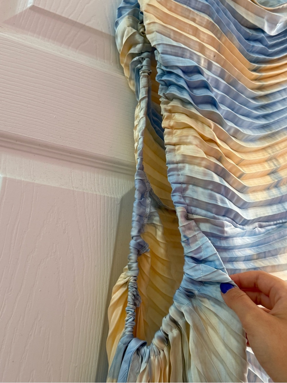 Endless Blu Strapless Pleated Maxi Dress in Blue and light orange - Picture 5 of 16